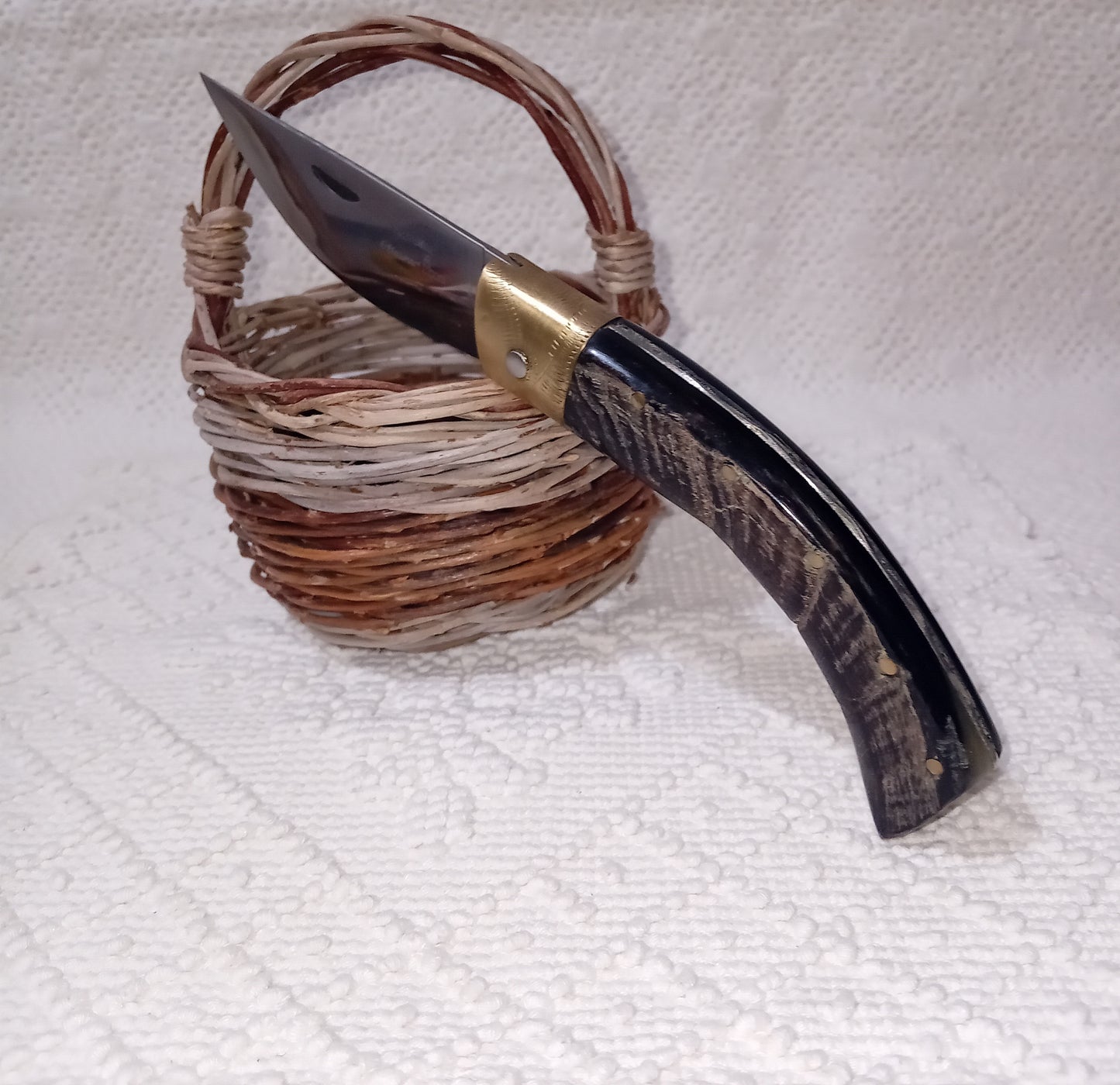 Coltello arburesa con anima decorata lama 10 CM impugnatura corno di montone