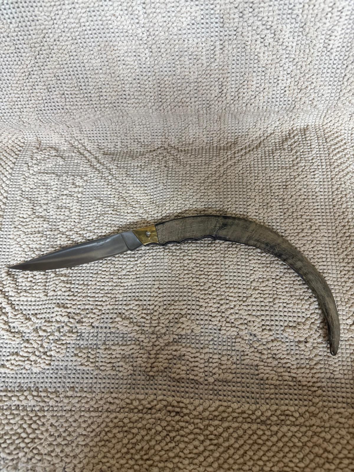 Coltello da collezione pattadese lama 16 CM impugnatura in corno di capra striato.