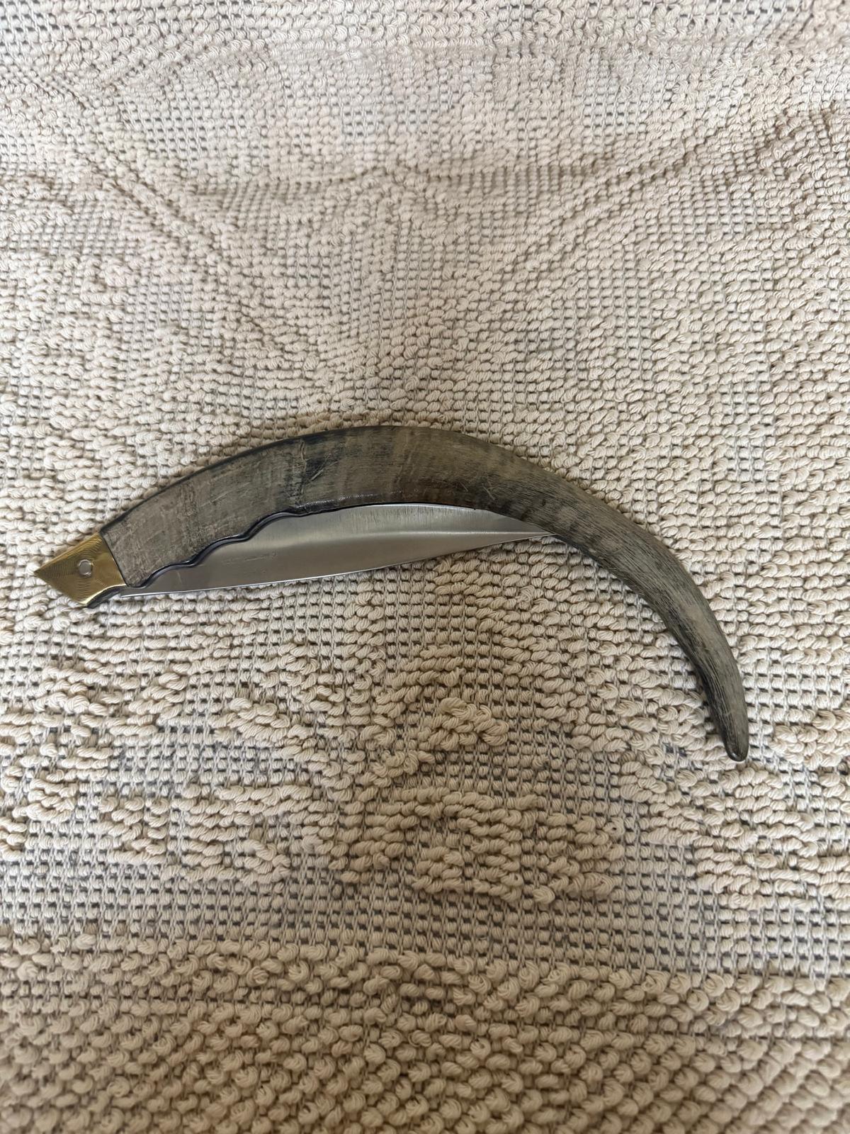 Coltello da collezione pattadese lama 16 CM impugnatura in corno di capra striato.