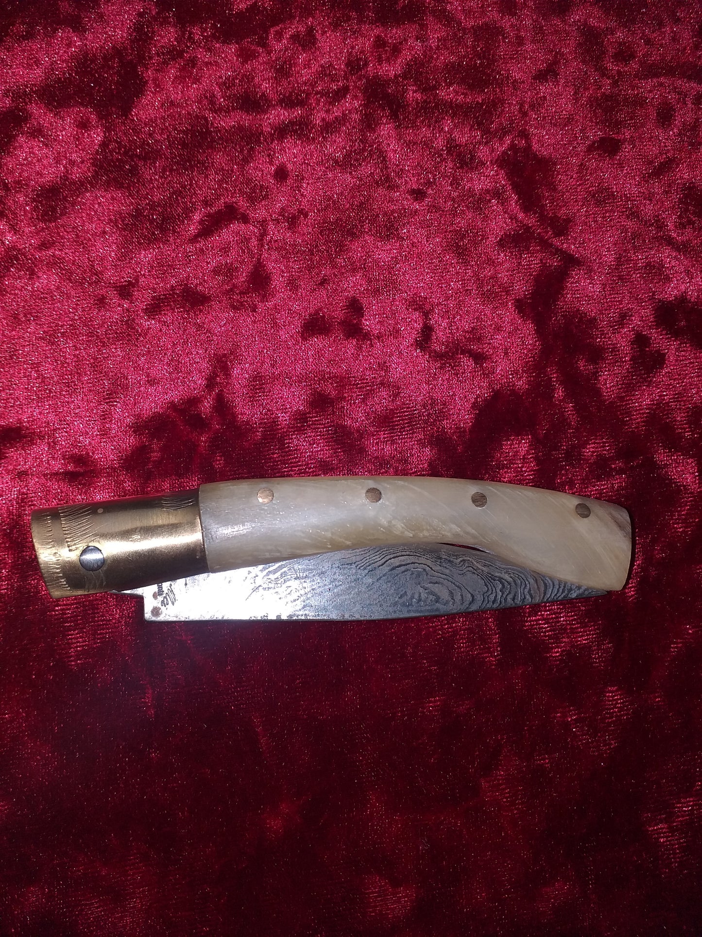 Coltello pattadese con anima ,lama 8,5 damascata ,impugnatura in  corno di montone