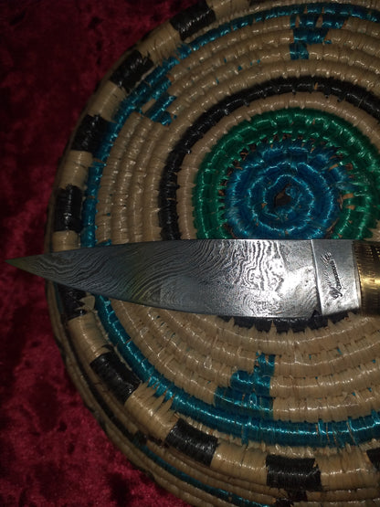 Coltello pattadese con anima ,lama 10,5 damascata ,impugnatura in  corno di montone