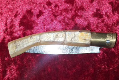 Coltello pattadese con anima ,lama 10,5 damascata ,impugnatura in  corno di montone