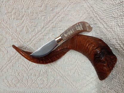 Coltello arburesa lama 10 CM impugnatura in corno di montone chiaro