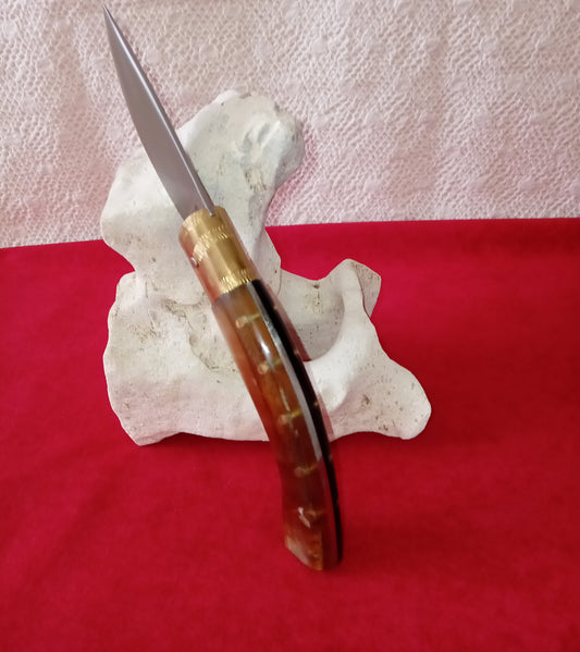 Coltello arburesa con anima, lama 10 CM,impugnatura corno di muflone chiaro e scuro