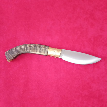 Coltello arburesa con anima, lama 10 CM,impugnatura corno di muflone chiaro e scuro