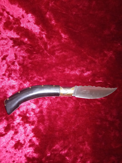 Coltello arburesa  con anima decorata ,lama 9.5 CM ,impugnatura  in corno di bufalo