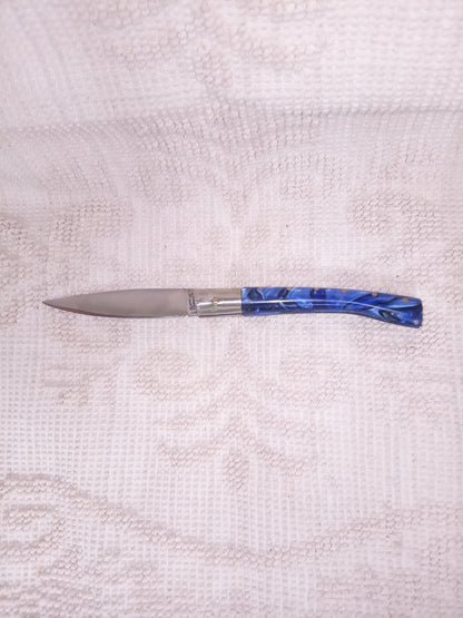 Coltello pattadese con anima ,lama 10CM ,impugnatura  in kirinite blu e nera