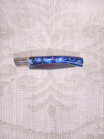 Coltello pattadese con anima ,lama 10CM ,impugnatura  in kirinite blu e nera