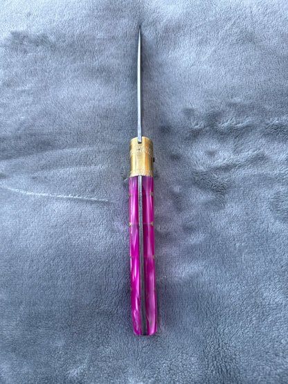 Coltello  pattadese  lama 10,5 CM in kirinite fuscia.