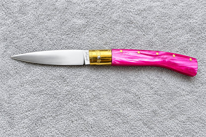 Coltello  pattadese  lama 10,5 CM in kirinite fuscia.