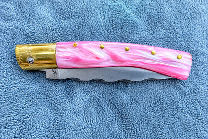 Coltello  pattadese  lama 10,5 CM in kirinite rosa perla
