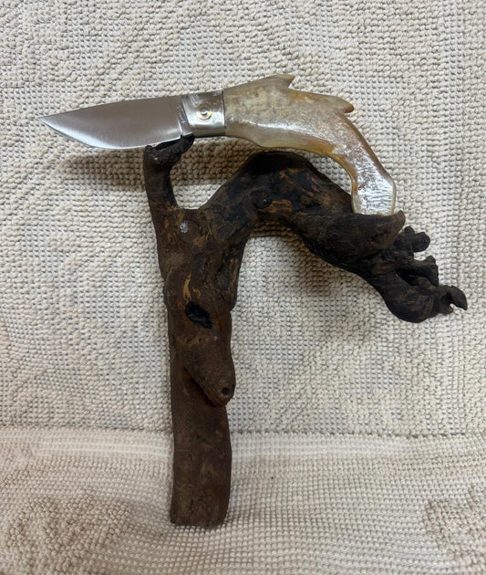 Coltello da collezione  arburesa lama 9,5 CM impugnatura in corno di montone chiaro. (Copia)