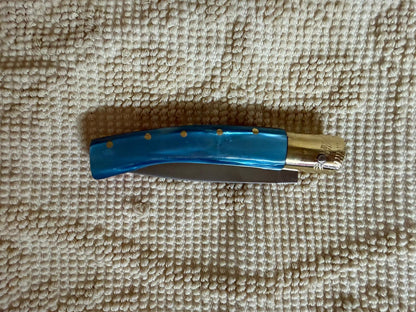 Coltello  pattadese con anima , lama 9,5 CM  impugnatura in kirinite rosa e turchese.