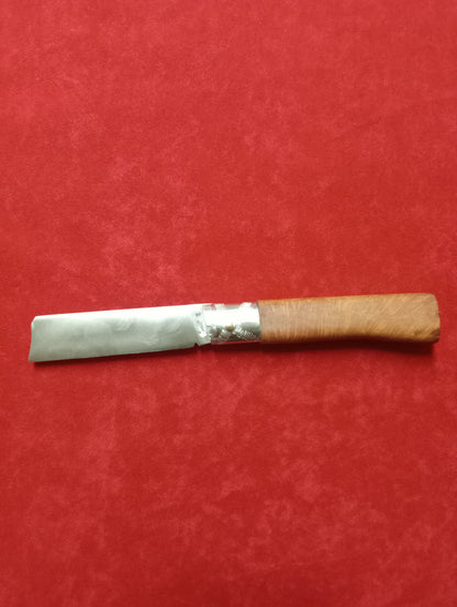 Coltello lametta ,lama 9 CM, impugnatura in legno di radica